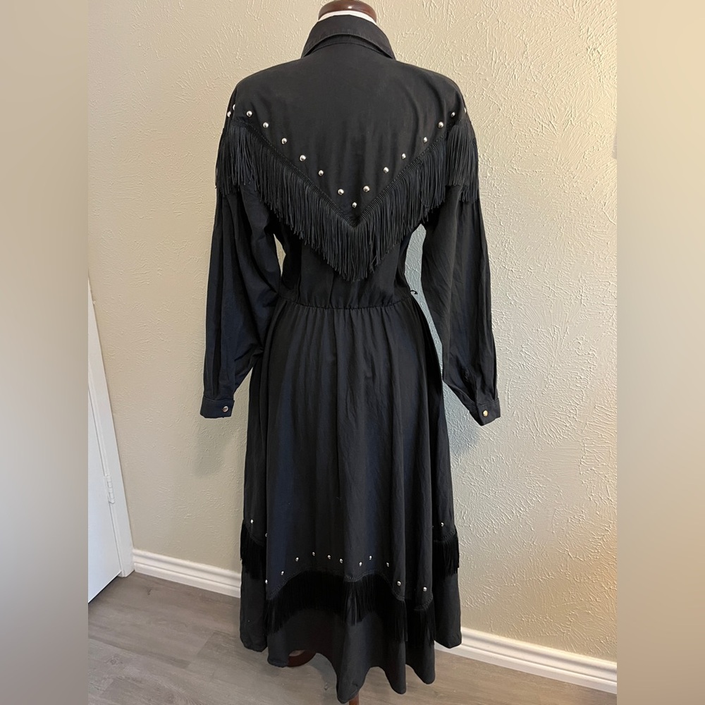 VINTAGE Black Tassle Fringe Western Dress with shiny buttons and ornamentation - Picture 4 of 8